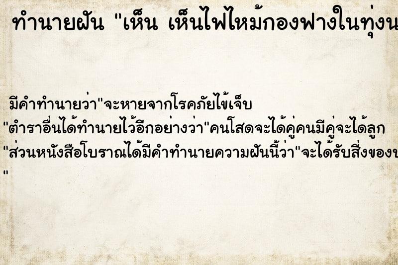 ทำนายฝัน เห็น เห็นไฟไหม้กองฟางในทุ่งนา